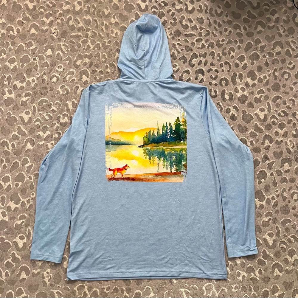 COPY - Savannah tshirt large light blue hood long sleeve